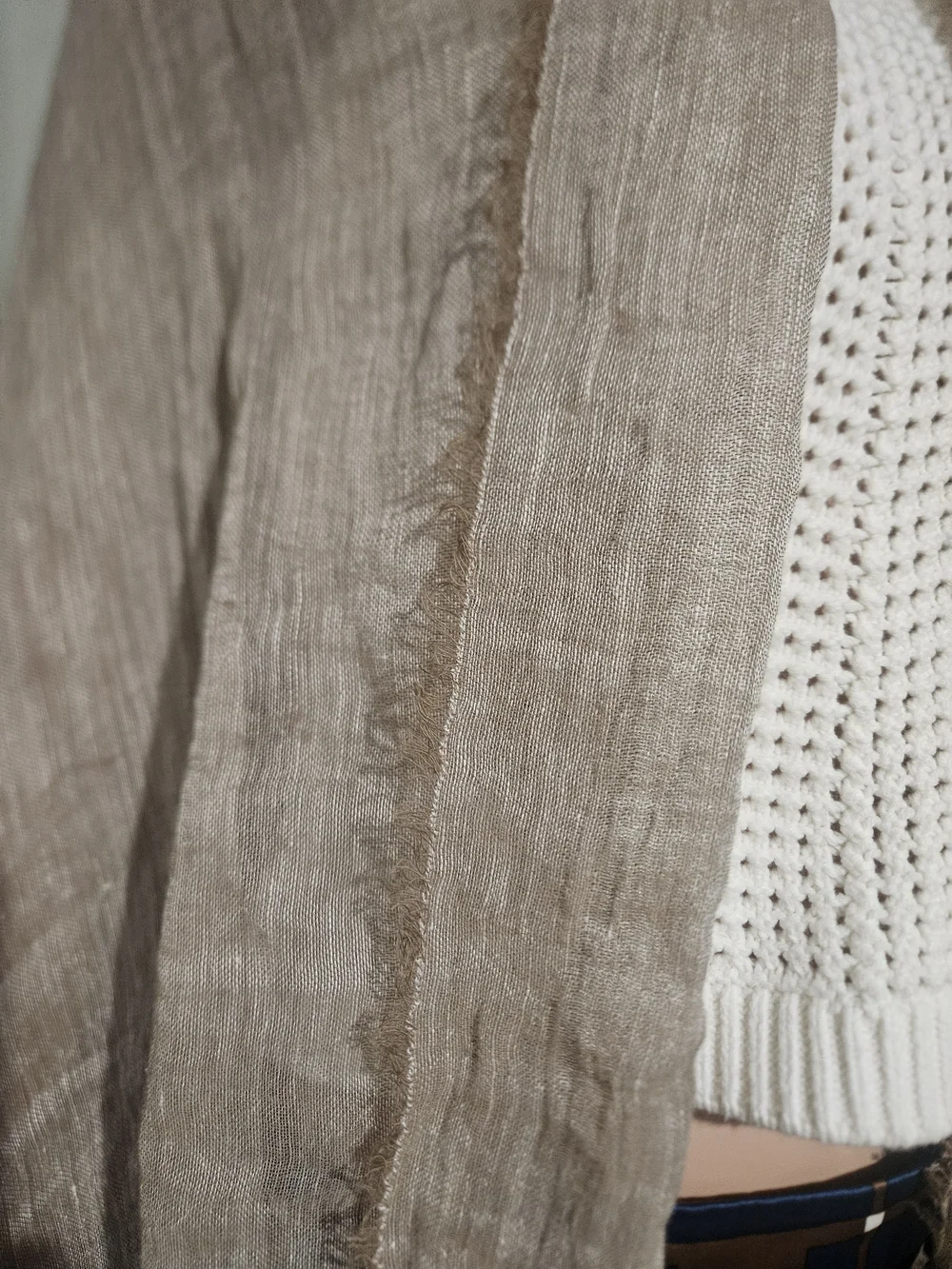 NWT Sandro Ferrone Made in Italy Linen Cotton Fringe Scarf Shawl Taupe Beige